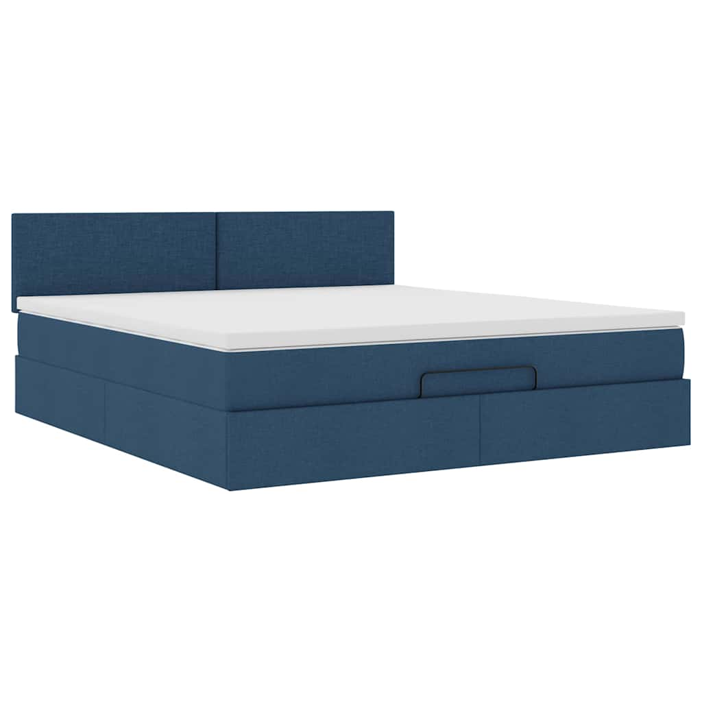 Ottoman bed frame with blue mattress 180x200 cm fabric