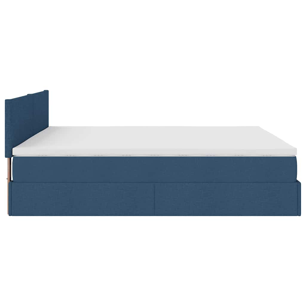 Ottoman bed frame with blue mattress 180x200 cm fabric