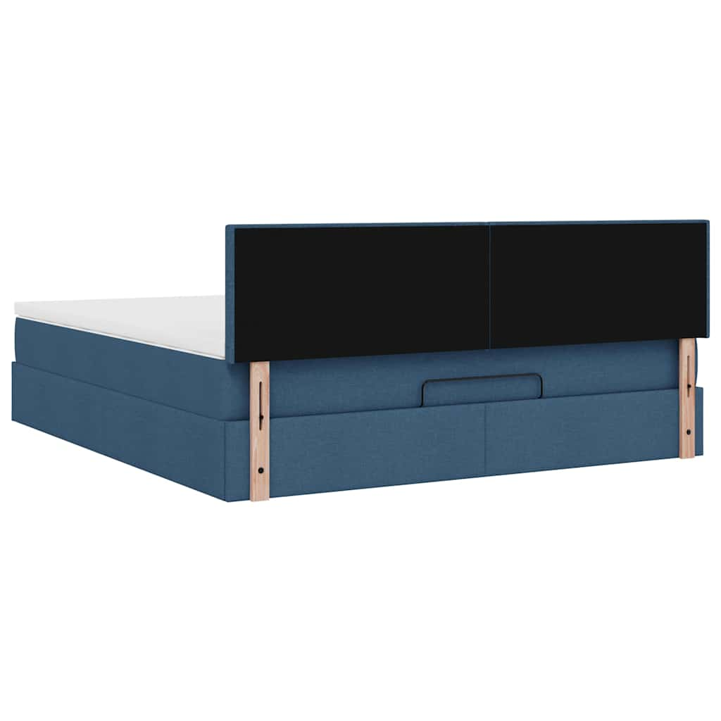 Ottoman bed frame with blue mattress 180x200 cm fabric