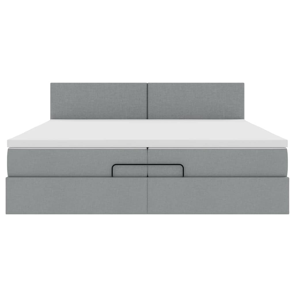 Cadre de lit ottoman et matelas gris clair 200x200cm tissu