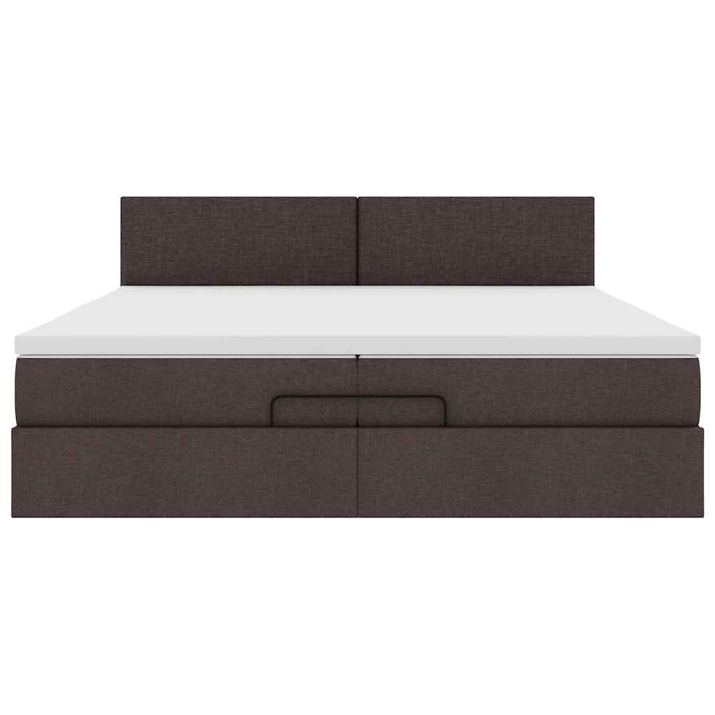 Cadre de lit ottoman avec matelas marron foncé 200x200 cm tissu