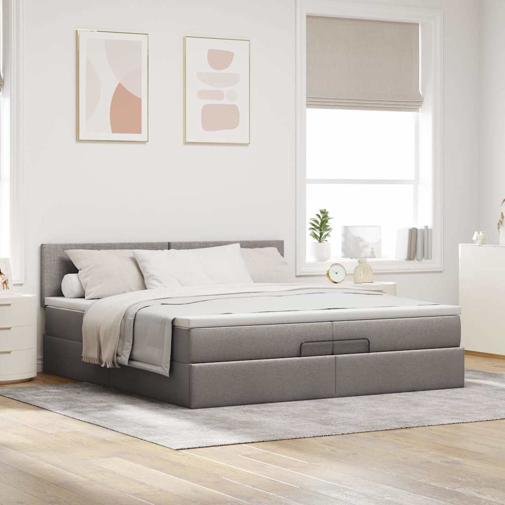 Cadre de lit ottoman avec matelas taupe 200x200cm tissu