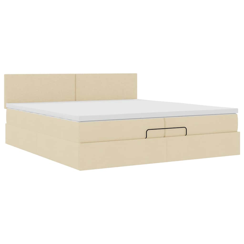 Cadre de lit ottoman avec matelas crème 200x200cm tissu