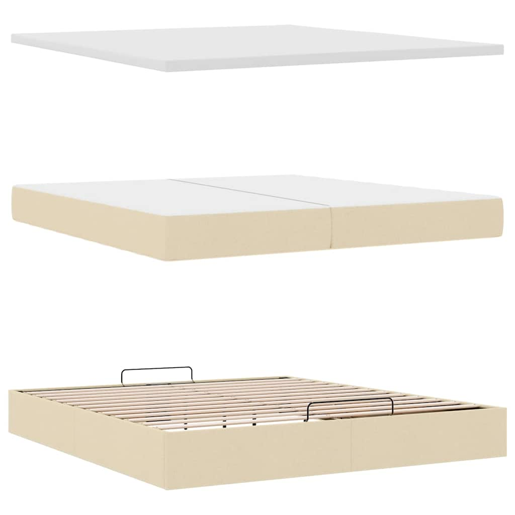 Cadre de lit ottoman avec matelas crème 200x200cm tissu