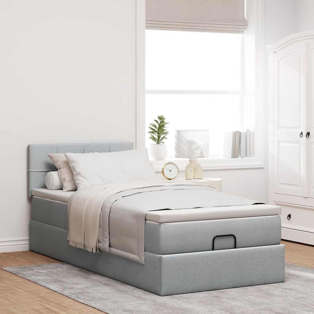 Cadre de lit ottoman avec matelas gris clair 80x200 cm tissu