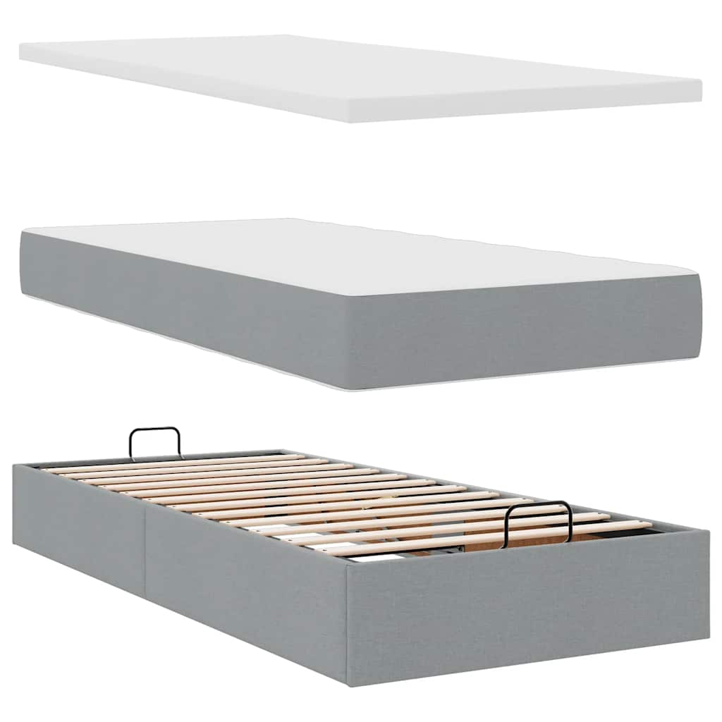 Cadre de lit ottoman avec matelas gris clair 80x200 cm tissu