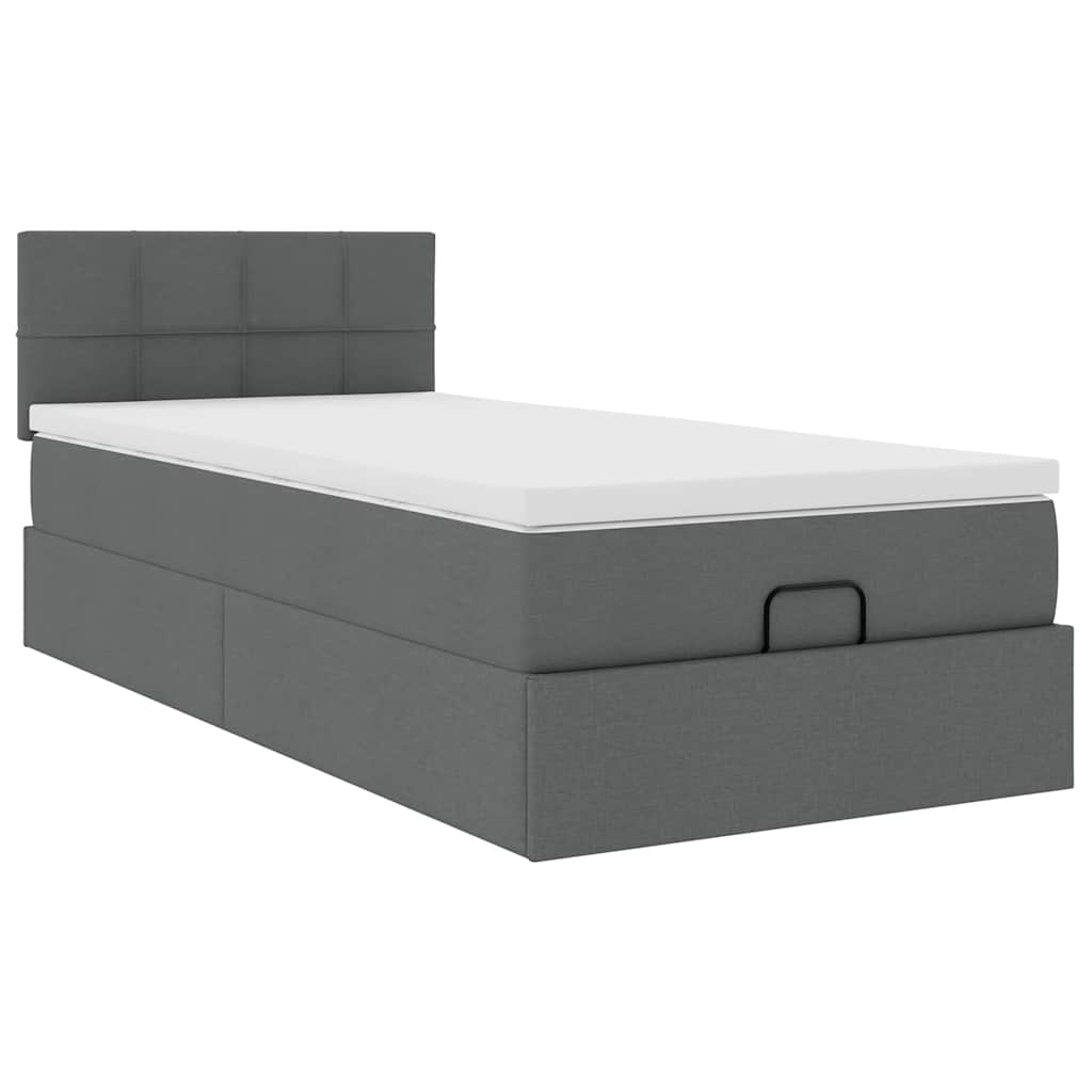 Cadre de lit ottoman avec matelas gris foncé 80x200 cm tissu