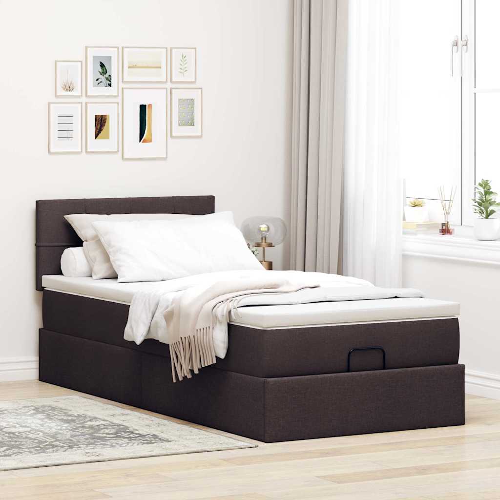 Cadre de lit ottoman avec matelas marron foncé 80x200 cm tissu