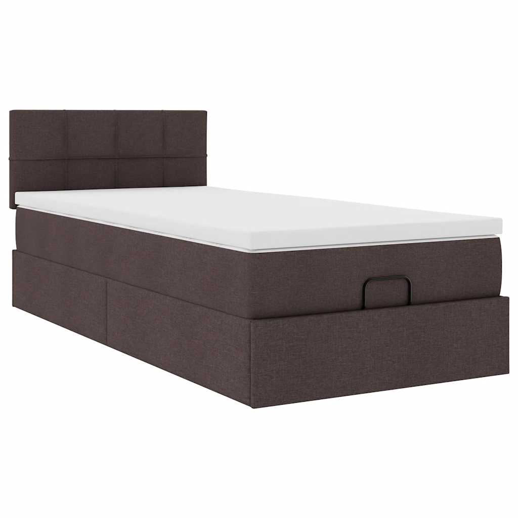 Cadre de lit ottoman avec matelas marron foncé 80x200 cm tissu