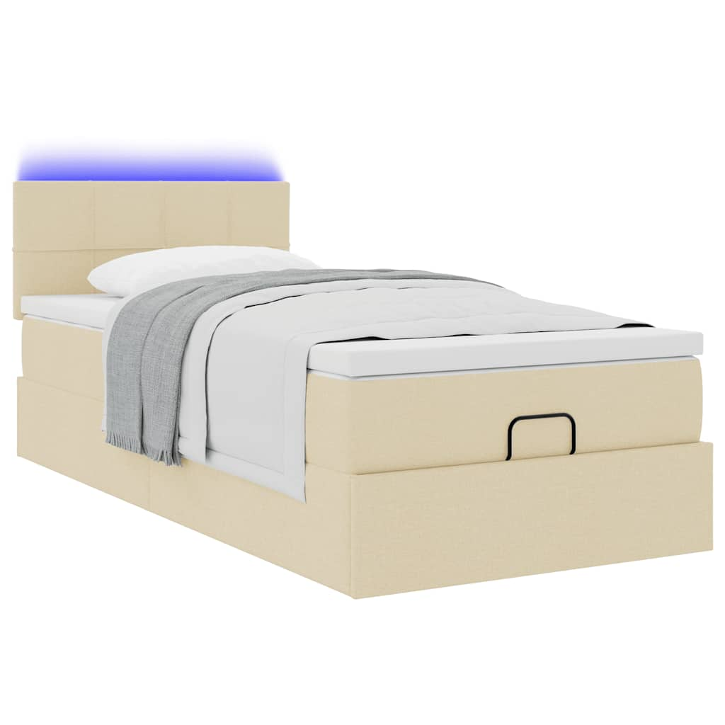 Cadre de lit ottoman avec matelas crème 80x200 cm tissu