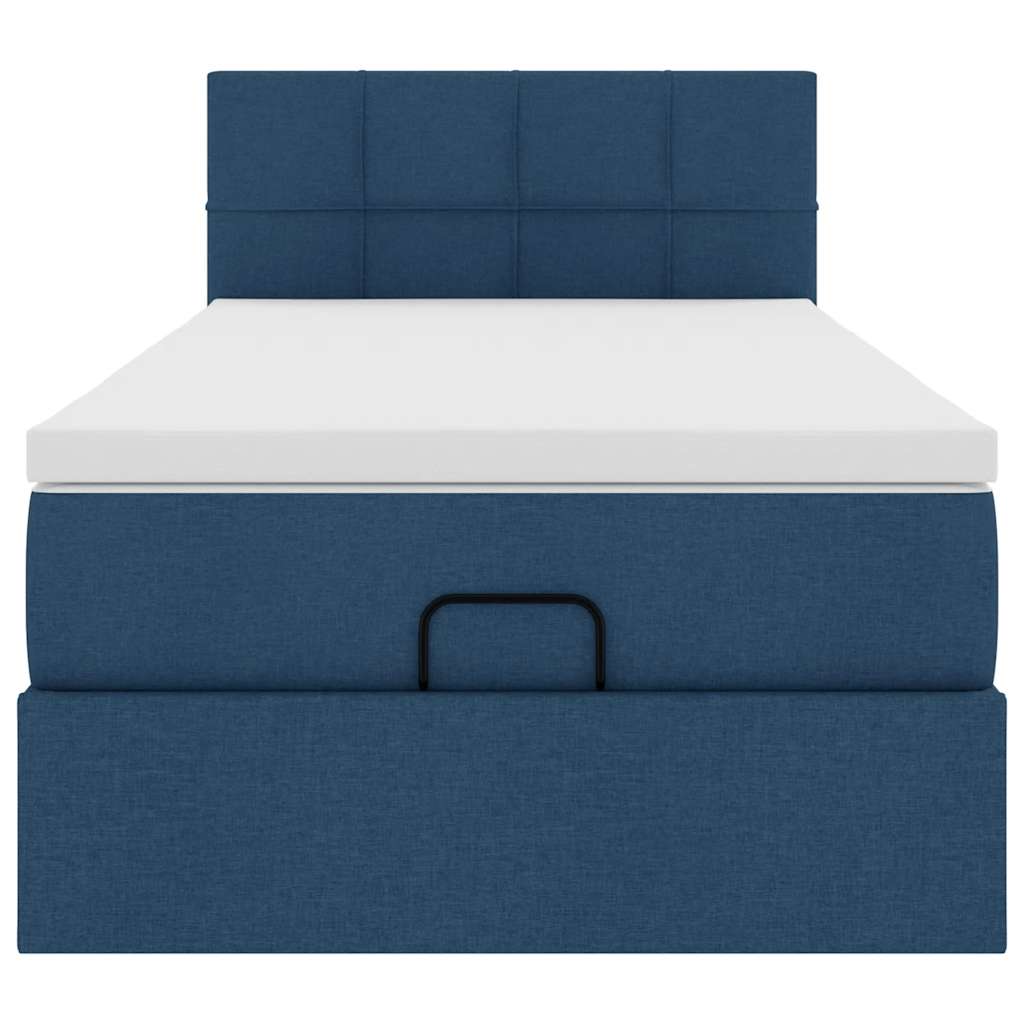 Cadre de lit ottoman avec matelas bleu 80x200 cm tissu