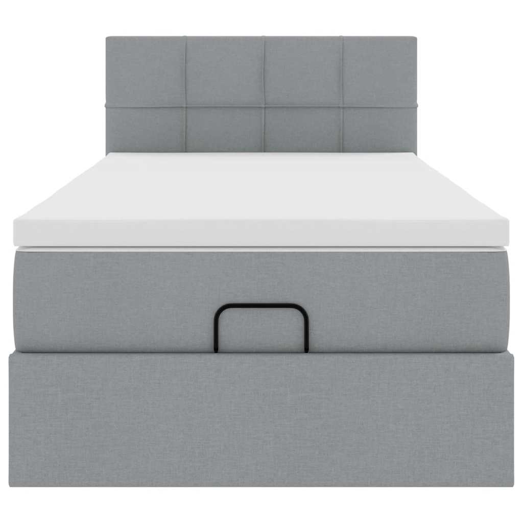 Cadre de lit ottoman et matelas gris clair 90x190 cm tissu