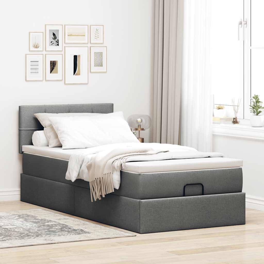 Cadre de lit ottoman avec matelas gris foncé 90x190 cm tissu