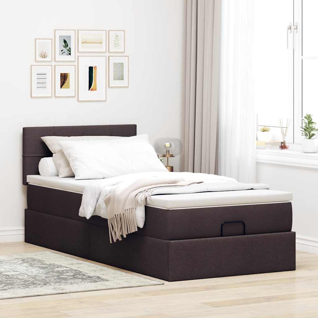 Cadre de lit ottoman avec matelas marron foncé 90x190 cm tissu