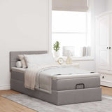 Ottoman bed with taupe mattress 90x200 cm fabric