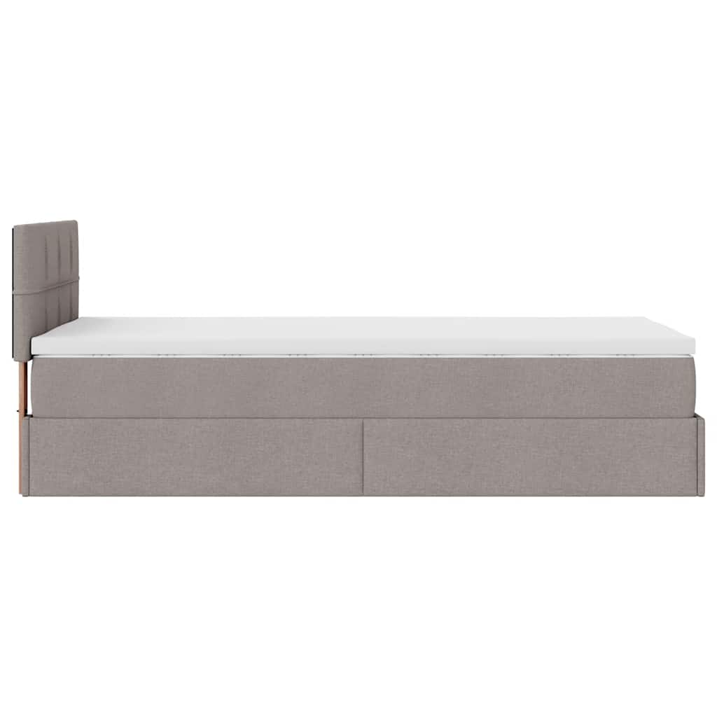 Ottoman bed with taupe mattress 90x200 cm fabric