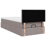 Ottoman bed with taupe mattress 90x200 cm fabric