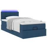 Ottoman bed with blue mattress 90x200 cm fabric