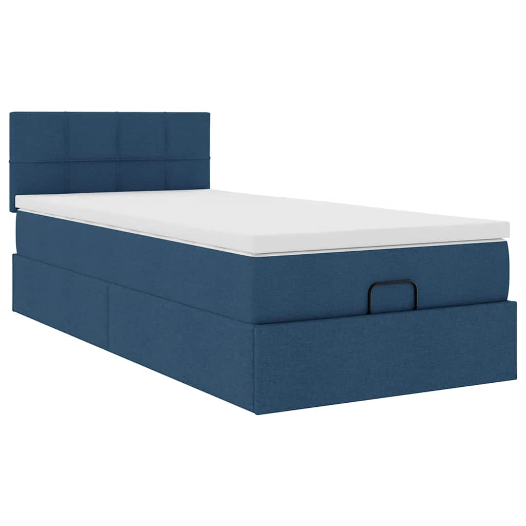 Ottoman bed with blue mattress 90x200 cm fabric