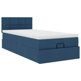 Ottoman bed with blue mattress 90x200 cm fabric