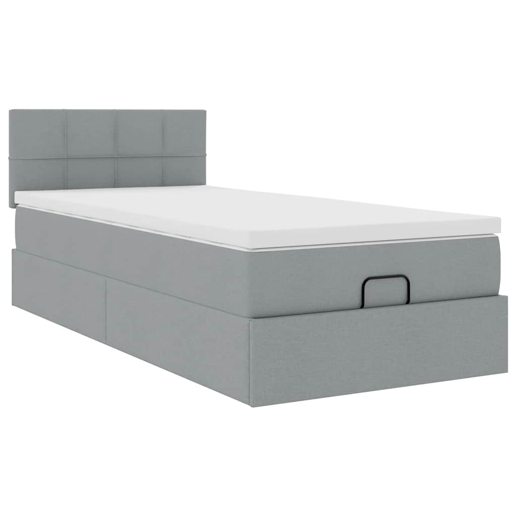 Lit ottoman avec matelas gris clair 100x200 cm tissu