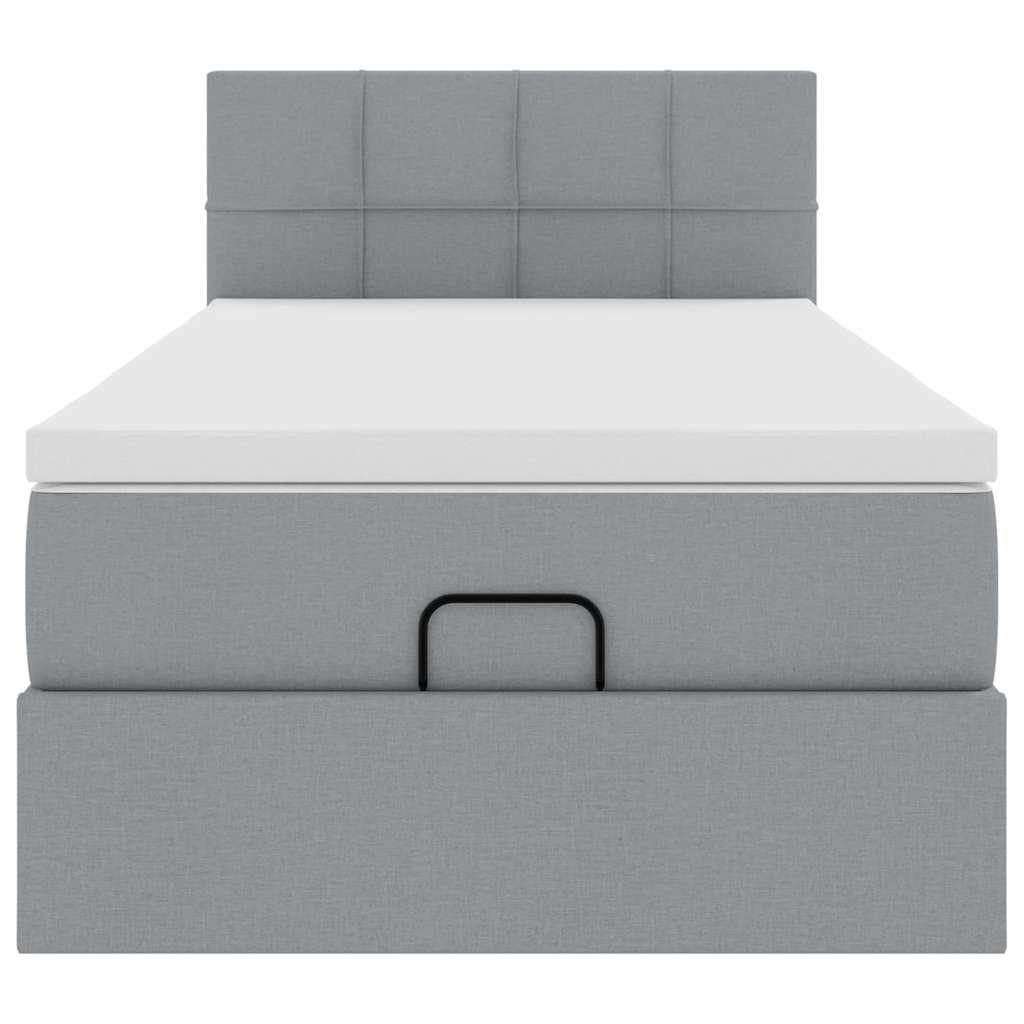 Lit ottoman avec matelas gris clair 100x200 cm tissu