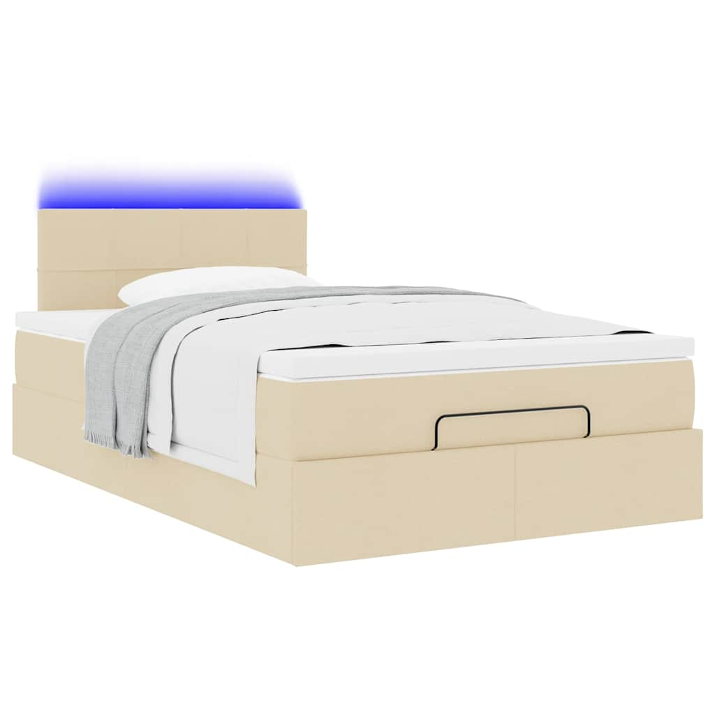 Cadre de lit ottoman avec matelas crème 120x190 cm tissu