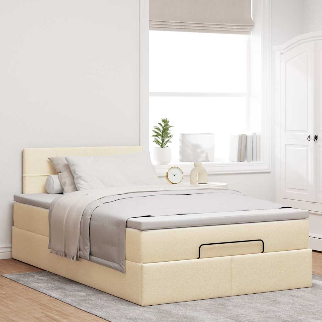 Cadre de lit ottoman avec matelas crème 120x190 cm tissu