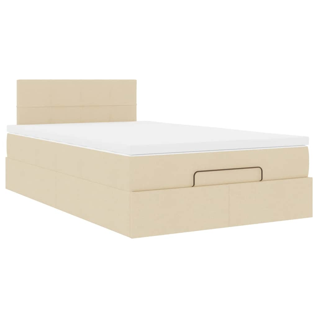 Cadre de lit ottoman avec matelas crème 120x190 cm tissu