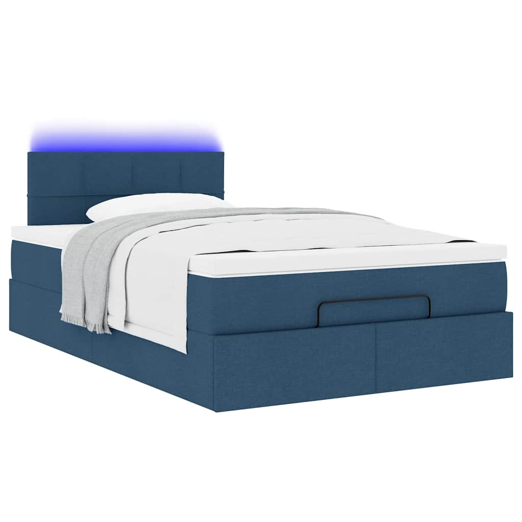 Cadre de lit ottoman avec matelas bleu 120x190 cm tissu