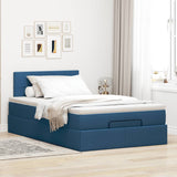 Cadre de lit ottoman avec matelas bleu 120x190 cm tissu