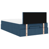 Cadre de lit ottoman avec matelas bleu 120x190 cm tissu