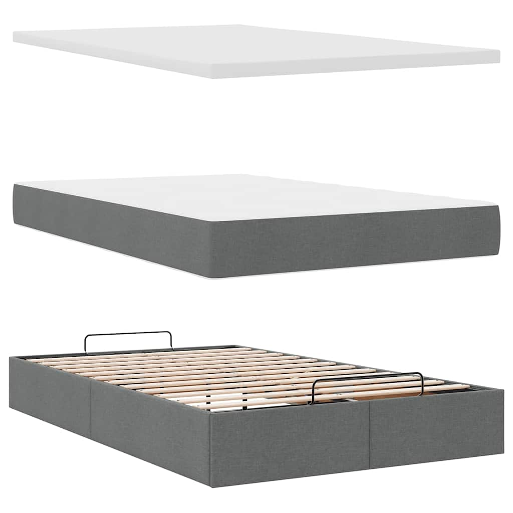 Ottoman bed with dark gray mattress 120x200 cm fabric