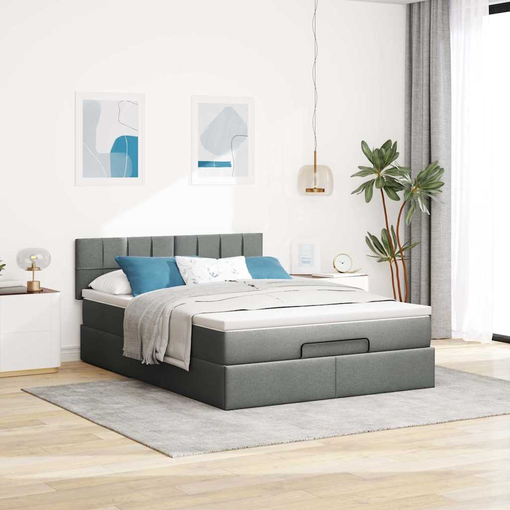 Lit ottoman avec matelas gris foncé 140x190 cm tissu