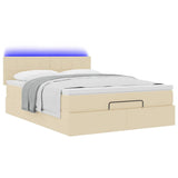 Lit ottoman avec matelas et LED crème 140x190 cm tissu