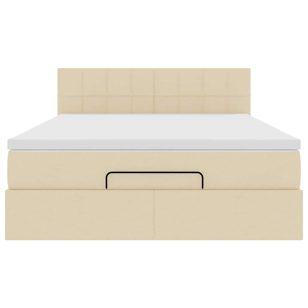 Lit ottoman avec matelas et LED crème 140x190 cm tissu