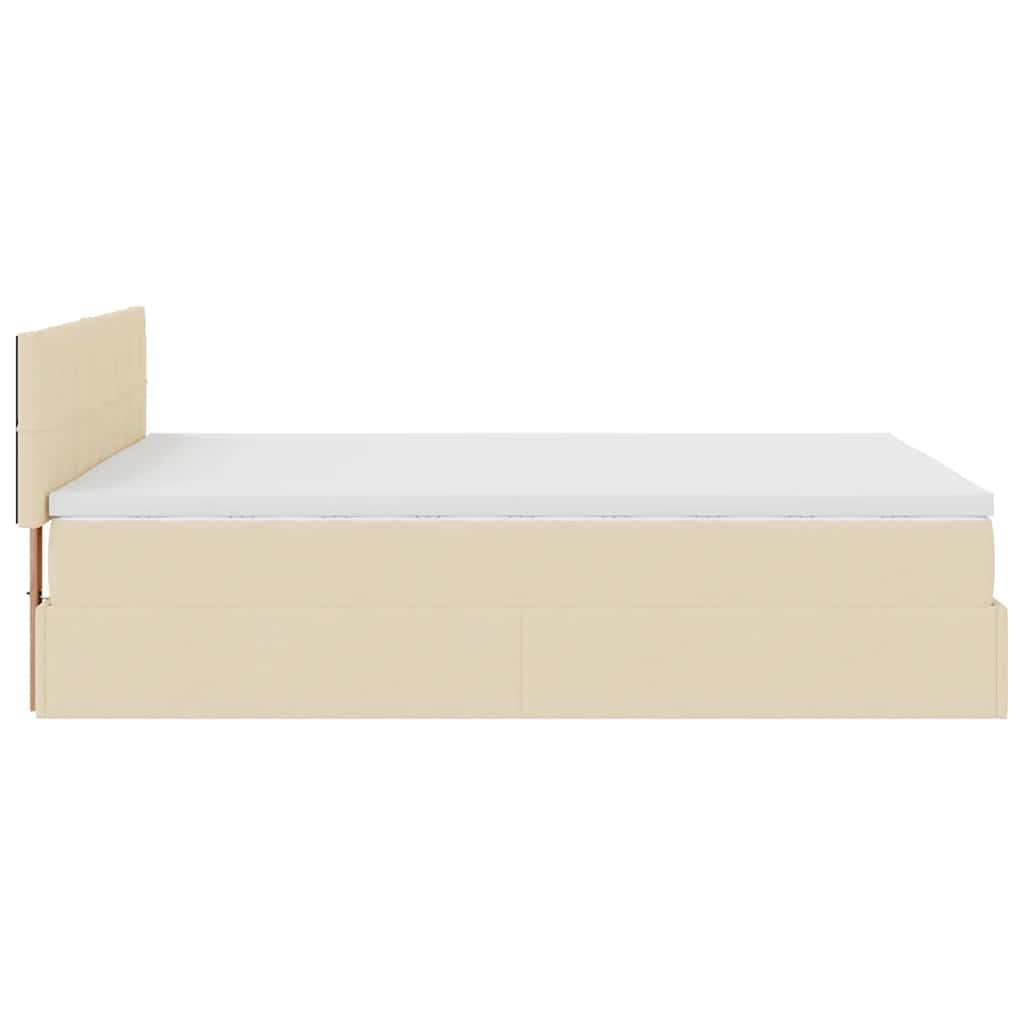 Lit ottoman avec matelas et LED crème 140x190 cm tissu