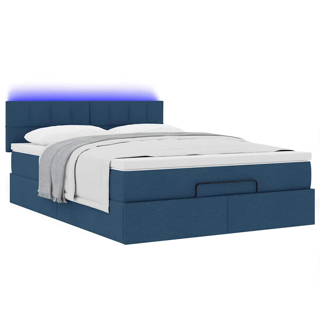 Lit ottoman avec matelas bleu 140x190 cm tissu