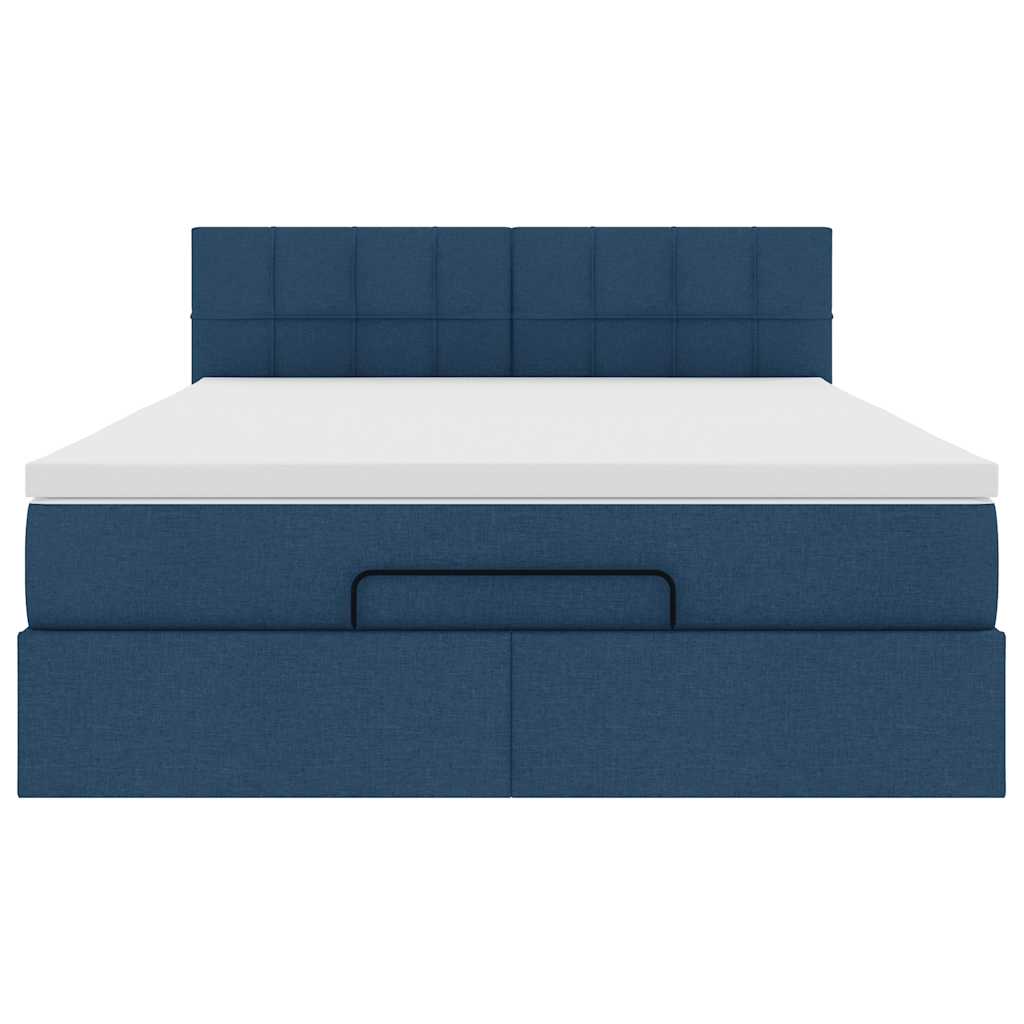 Lit ottoman avec matelas bleu 140x190 cm tissu