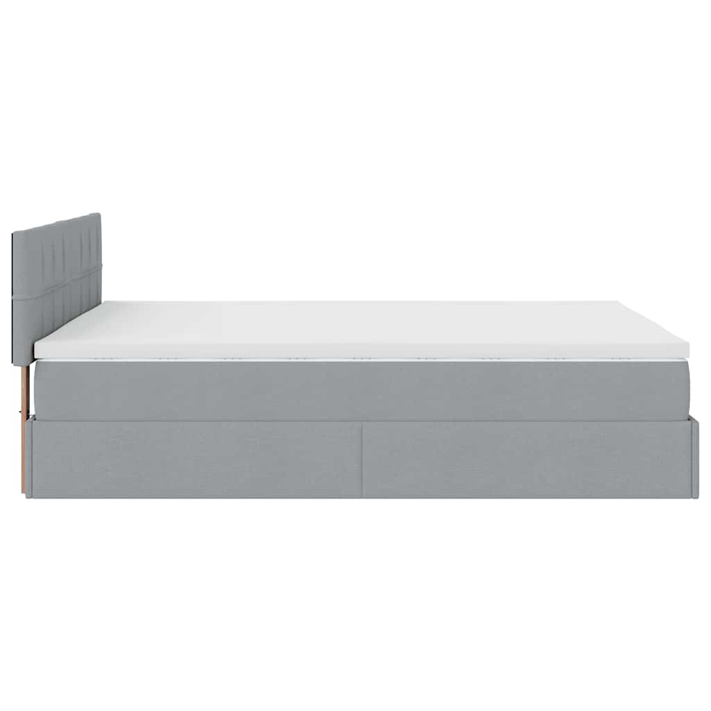 Cadre de lit ottoman et matelas gris clair 140x200 cm tissu