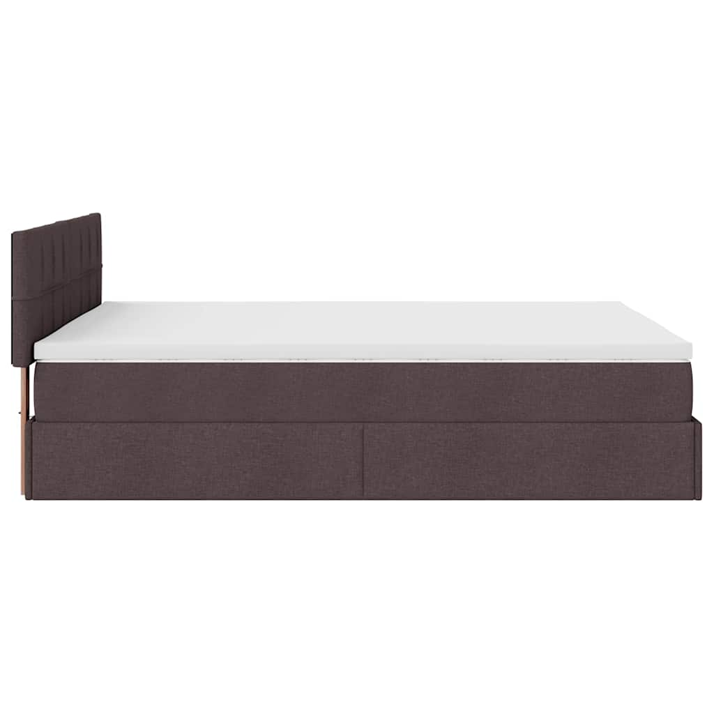 Cadre de lit ottoman avec matelas marron foncé 140x200 cm tissu