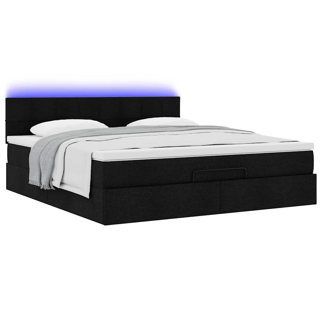 Cadre de lit ottoman avec matelas noir 160x200 cm tissu