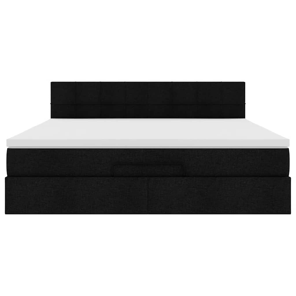 Cadre de lit ottoman avec matelas noir 160x200 cm tissu