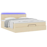 Cadre de lit ottoman avec matelas crème 160x200 cm tissu