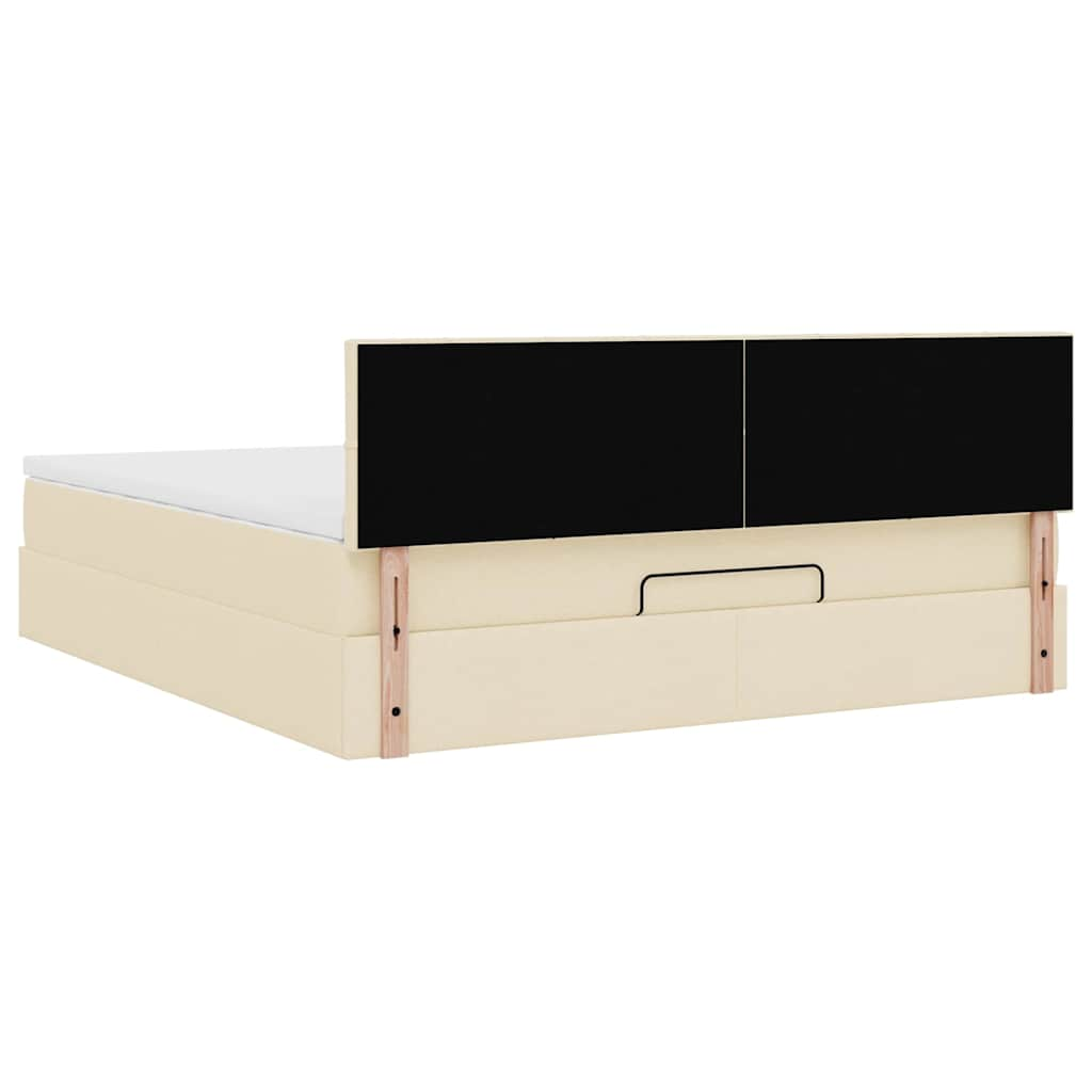 Cadre de lit ottoman avec matelas crème 160x200 cm tissu