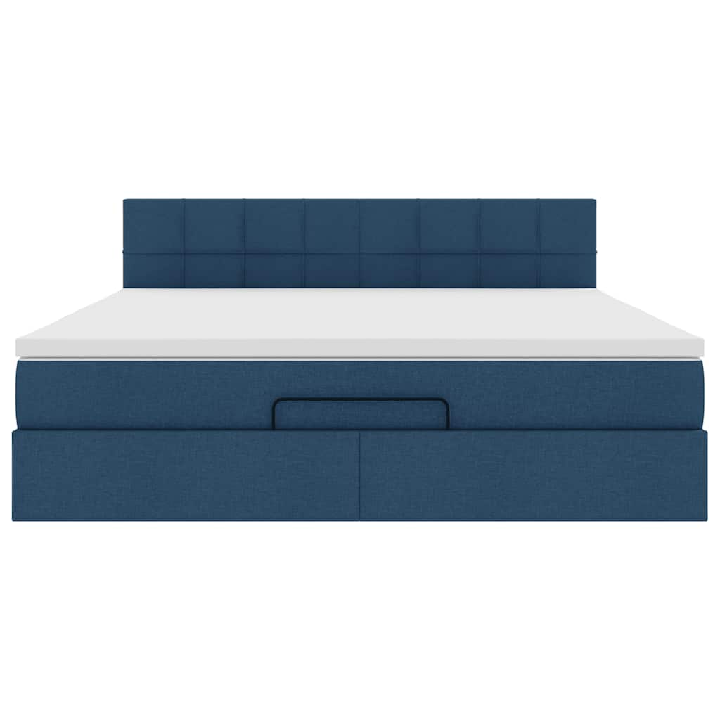 Cadre de lit ottoman avec matelas bleu 160x200 cm tissu