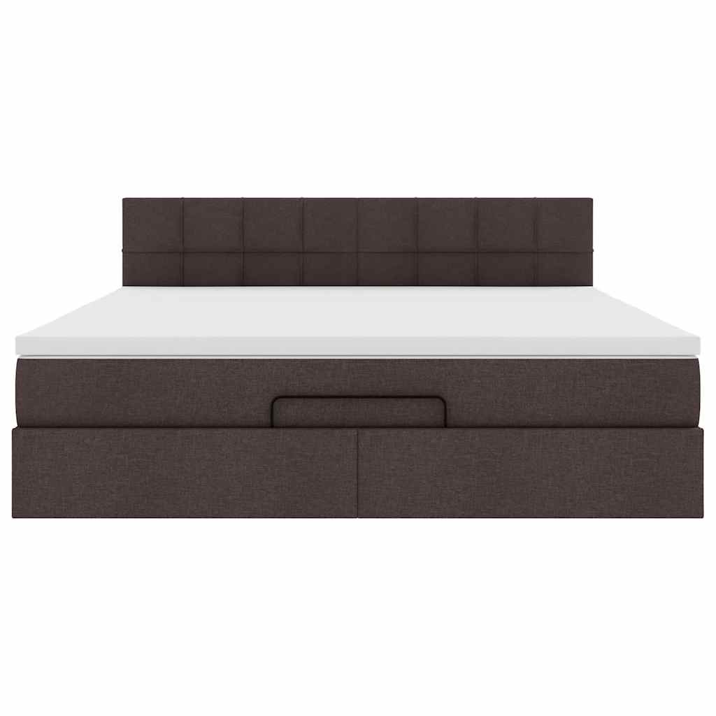 Cadre de lit ottoman avec matelas marron foncé 180x200 cm tissu