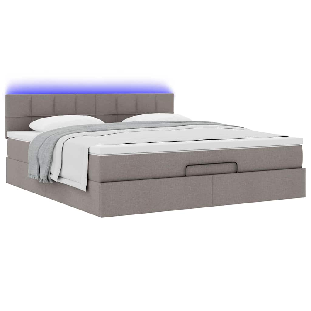 Cadre de lit ottoman avec matelas taupe 180x200 cm tissu