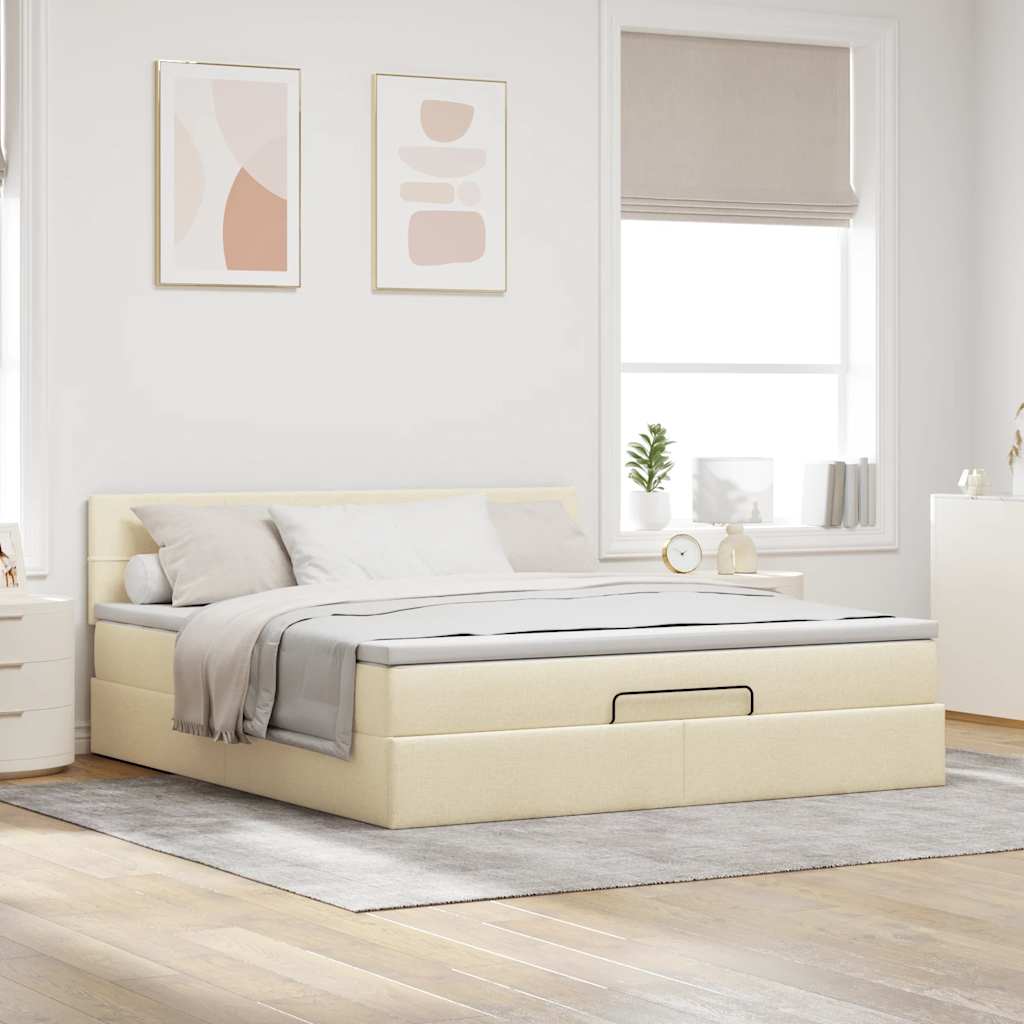 Cadre de lit ottoman avec matelas crème 180x200 cm tissu