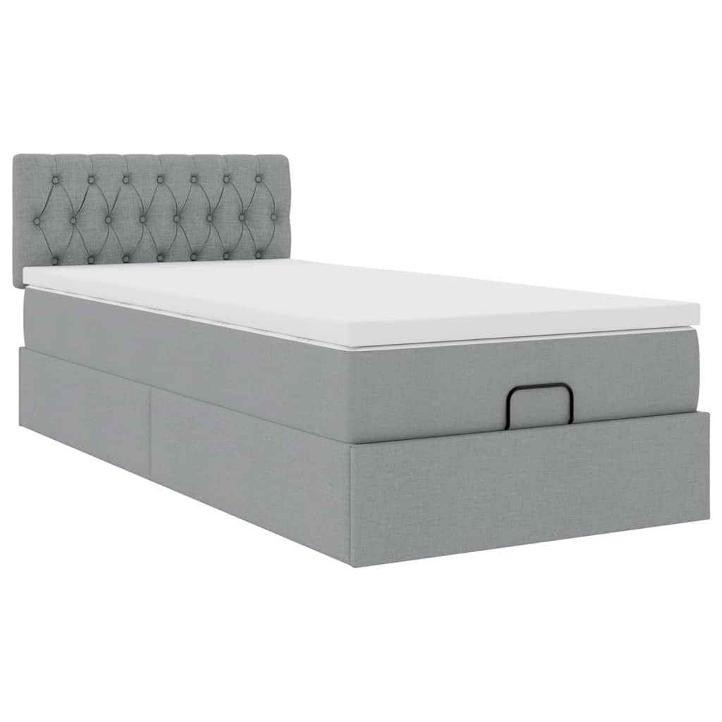 Cadre de lit ottoman avec matelas gris clair 80x200 cm tissu